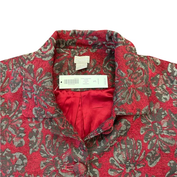 New Chico’s Red Floral Jacquard Topper Jacket Coat Button Front Size 3/Large-16 - Picture 14 of 16